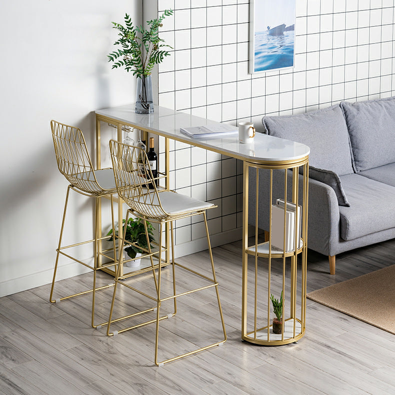 Modern 1/3 Pieces Bar Table Set Stone Counter Table with High Stools for Living Room