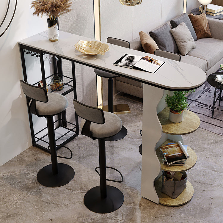 Modern 1/5 Pieces Bar Table Set Stone Counter Table with High Stools for Living Room