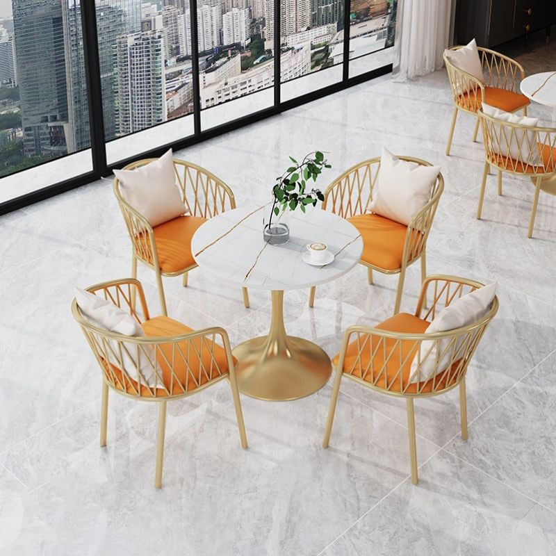 Glam Sintered Stone Dining Table Set Round 1/3/4/5 Pieces Dining Set for Home Use