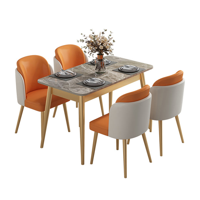 Nordic Stone Top Dining Set 1/2/5/7 Pieces Grey Dining Table with Leather Chairs