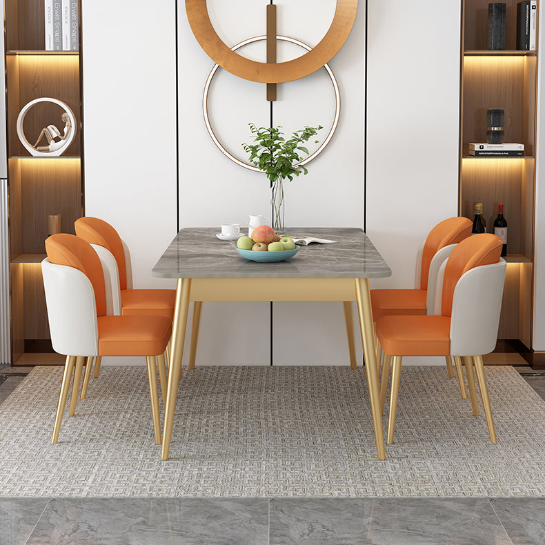 Nordic Stone Top Dining Set 1/2/5/7 Pieces Grey Dining Table with Leather Chairs