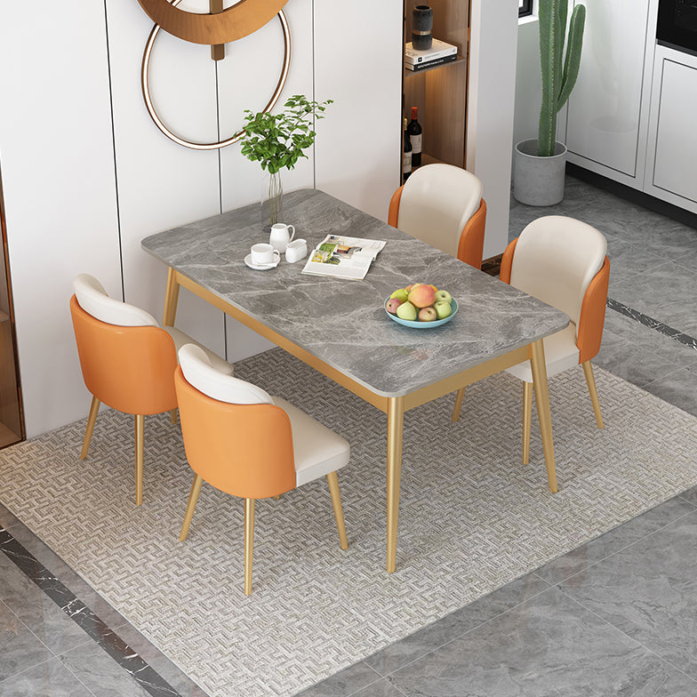 Nordic Stone Top Dining Set 1/2/5/7 Pieces Grey Dining Table with Leather Chairs