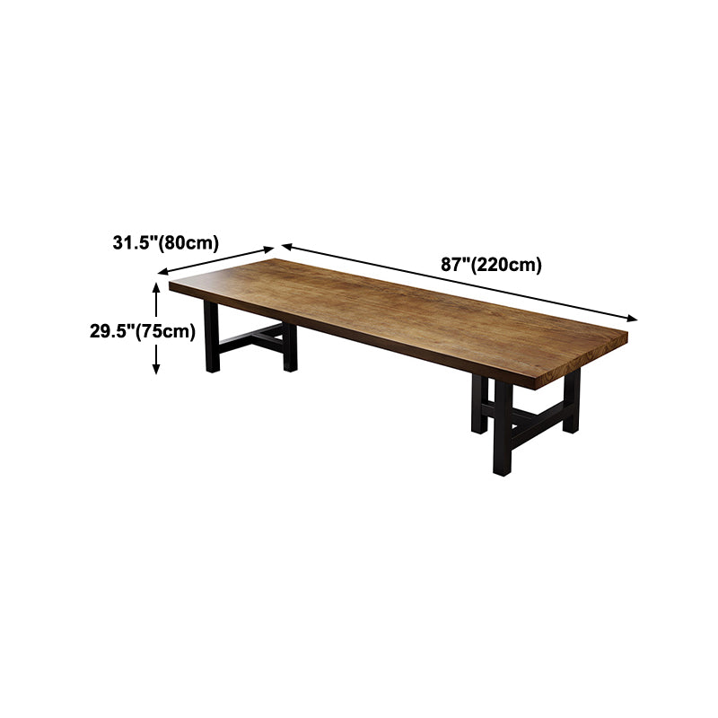 Pine Wood Top Rectangular Office Desk Industrial Desk with Black Metal Base