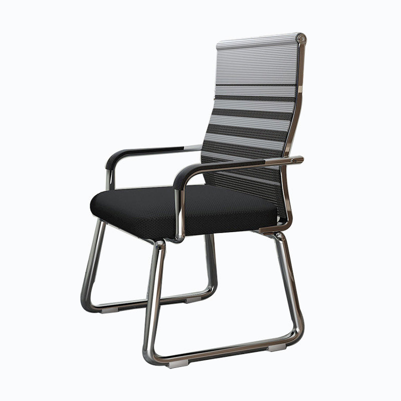 Mid Back Steel Office Chair Fixed Armrest Desk Chair with Sled Base