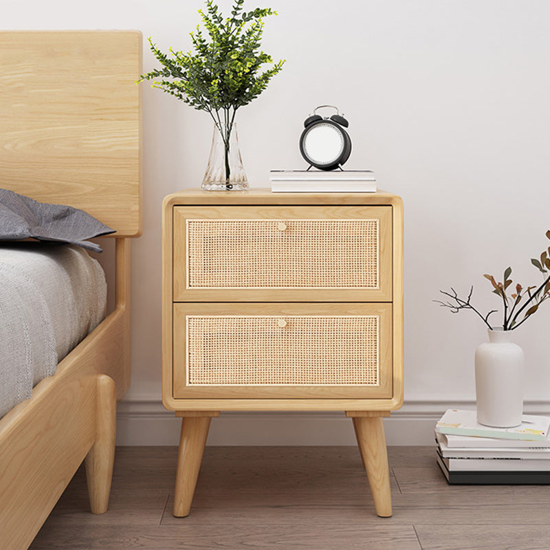 Wicker & Rattan Modern Night Table Solid Wood 2-Drawer Storage 22 Inch H Nightstand