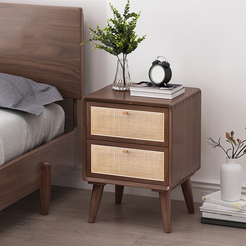 Wicker & Rattan Modern Night Table Solid Wood 2-Drawer Storage 22 Inch H Nightstand