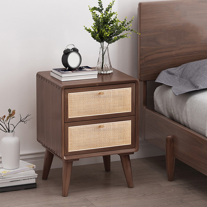 Wicker & Rattan Modern Night Table Solid Wood 2-Drawer Storage 22 Inch H Nightstand