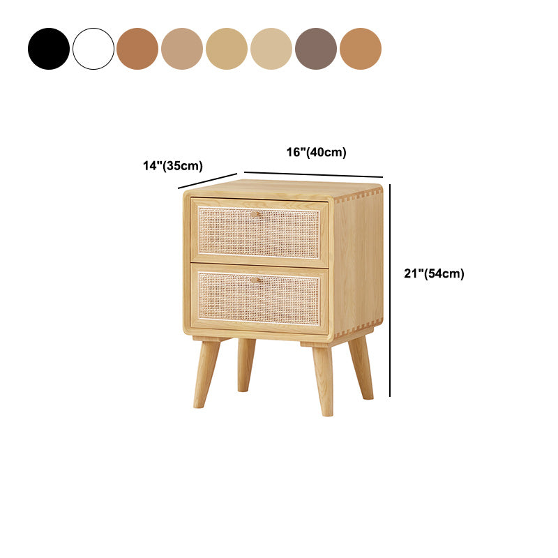 Wicker & Rattan Modern Night Table Solid Wood 2-Drawer Storage 22 Inch H Nightstand