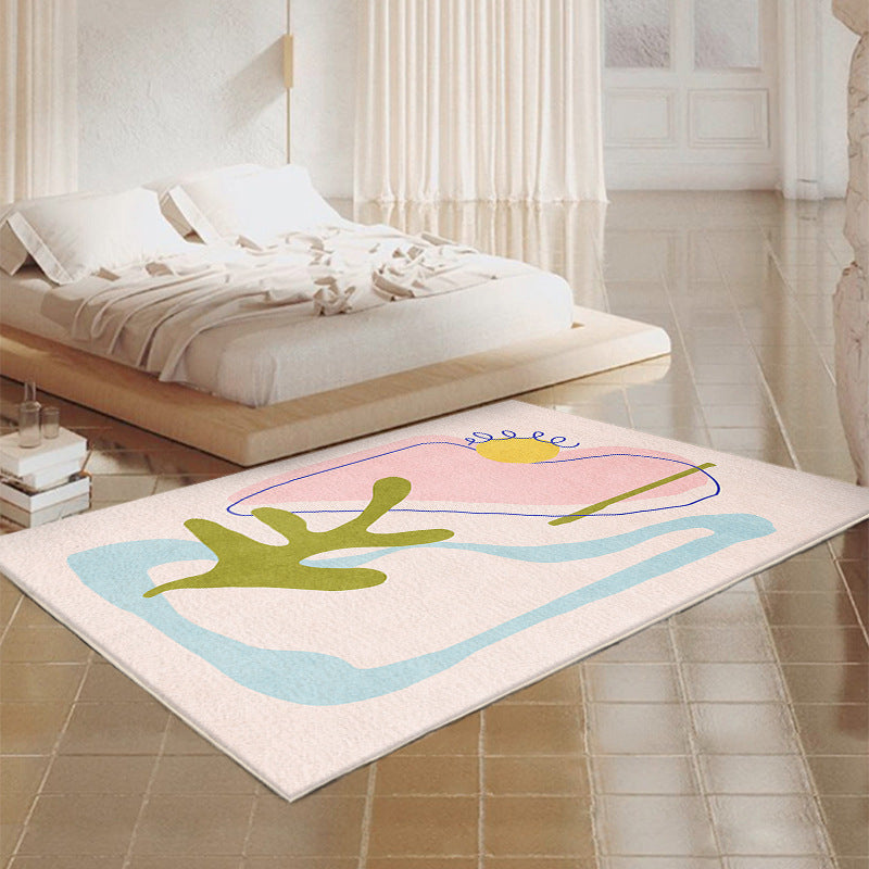 Trendy Color Block Rug Polyester Indoor Rug Non-Slip Backing Carpet for Living Room