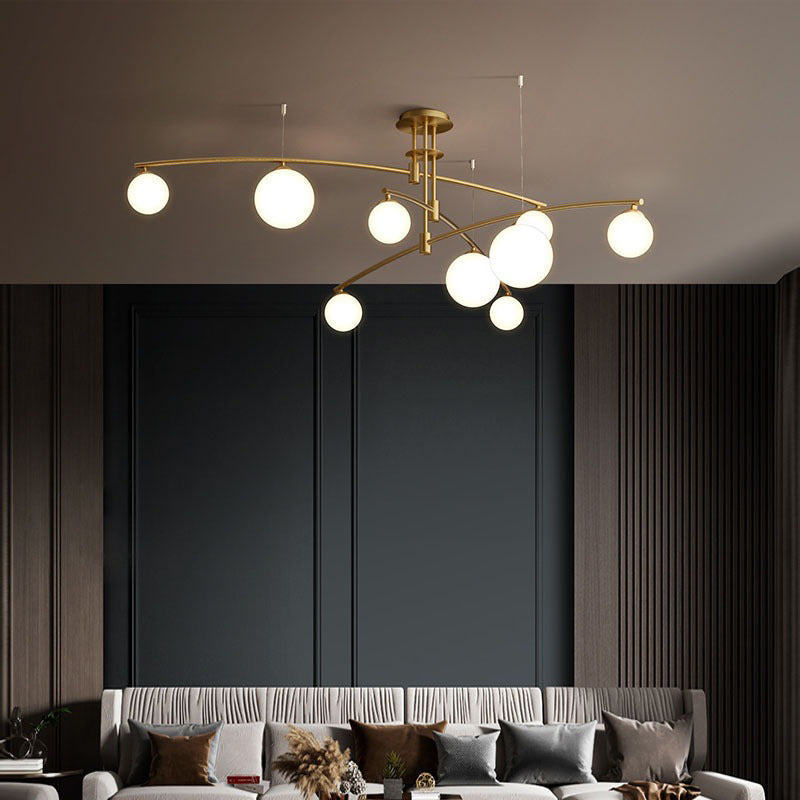 5 / 6 / 9 - Light Kitchen Island Pendant Iron and Glass Ceiling Fixture in Black / Gold