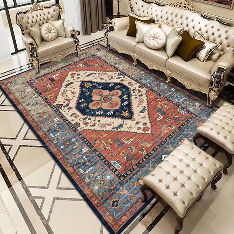 Mid-Century Rug Comfort Floral Print Carpet Non-Slip Backing Carpet for Living Room