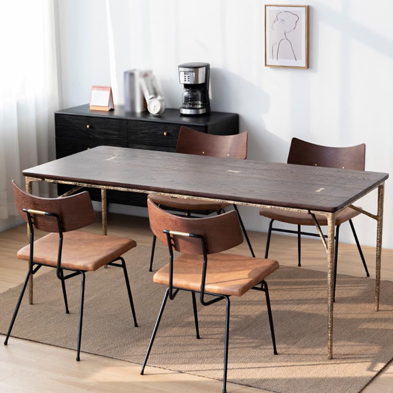 Oak Wood and Iron Dinette Table Traditional Luxury 4 Legs Dining Table