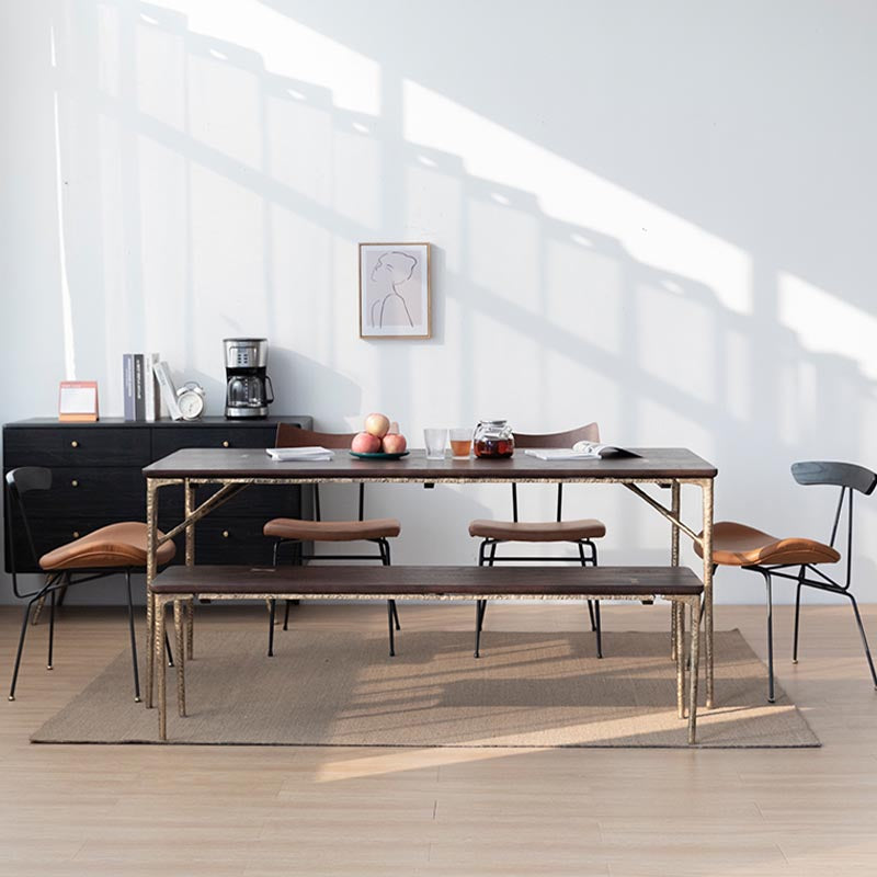 Oak Wood and Iron Dinette Table Traditional Luxury 4 Legs Dining Table