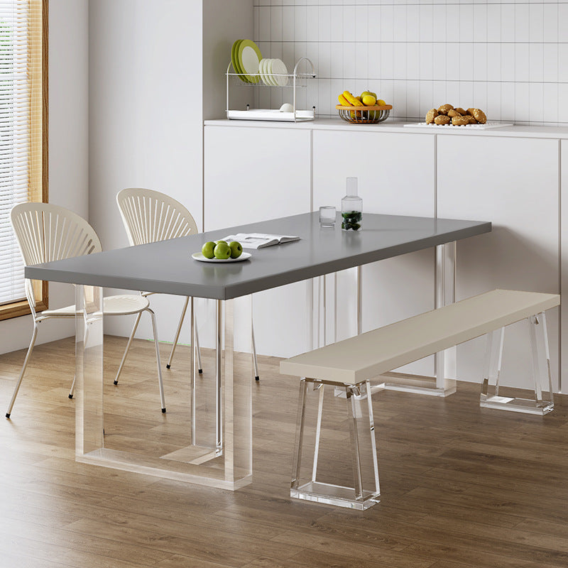 Modern Rectangle Dining Room Table Solid Wood Sled Base Fixed Dining Table