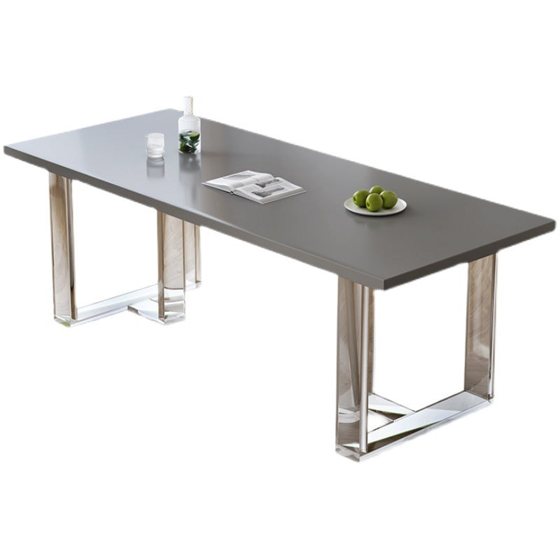 Modern Rectangle Dining Room Table Solid Wood Sled Base Fixed Dining Table