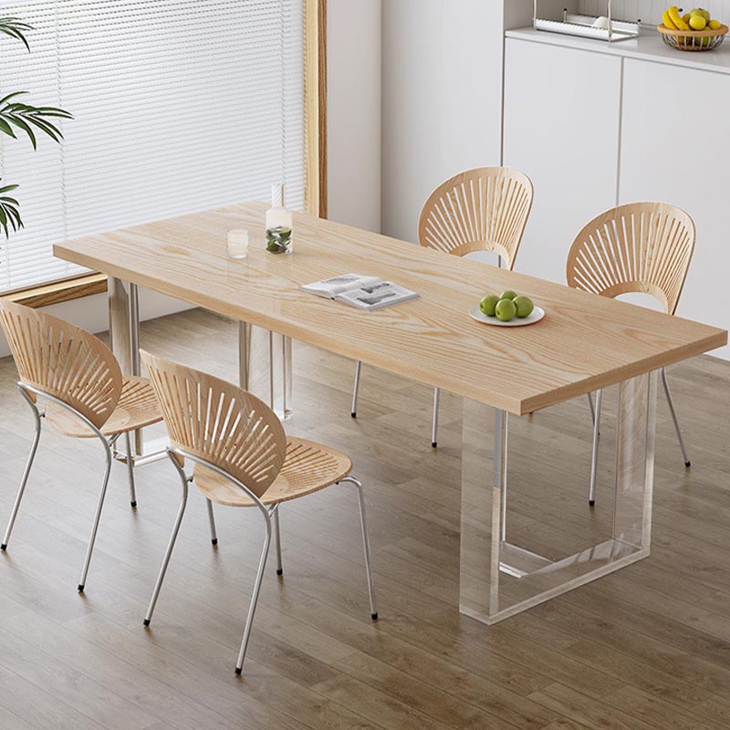 Modern Rectangle Dining Room Table Solid Wood Sled Base Fixed Dining Table