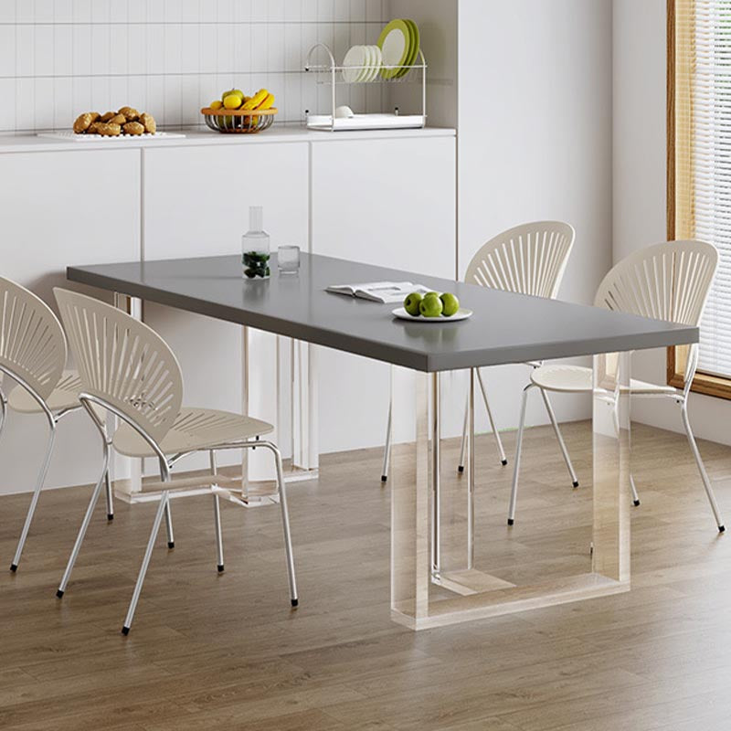 Modern Rectangle Dining Room Table Solid Wood Sled Base Fixed Dining Table