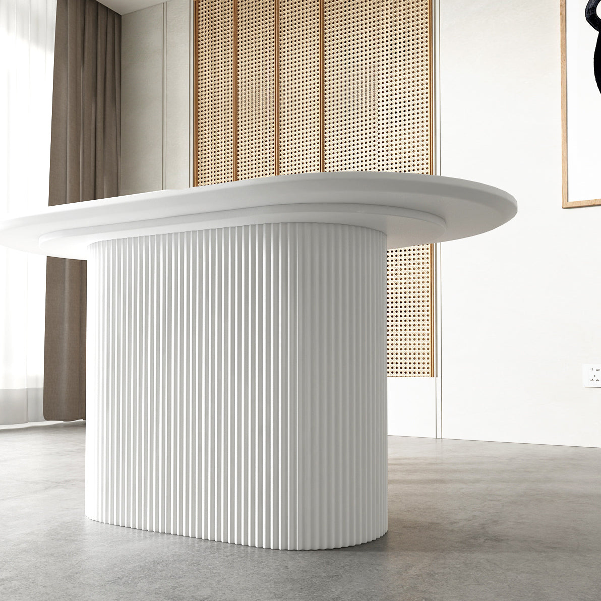 Oval Sintered Stone Dining Table Modern Home Dining Table with Wood Pedestal Base