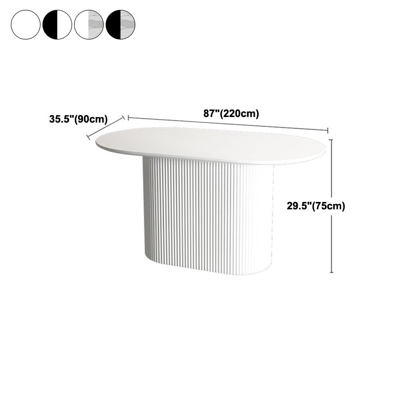 Oval Sintered Stone Dining Table Modern Home Dining Table with Wood Pedestal Base