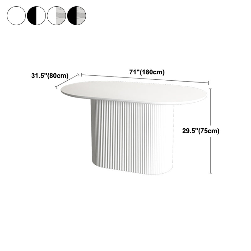 Oval Sintered Stone Dining Table Modern Home Dining Table with Wood Pedestal Base