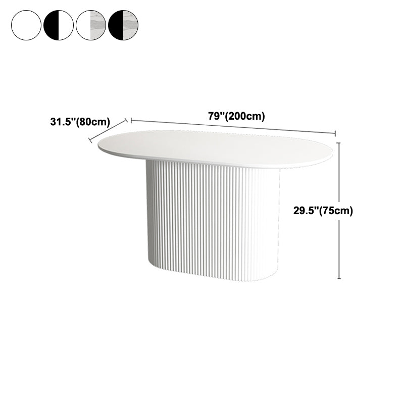 Oval Sintered Stone Dining Table Modern Home Dining Table with Wood Pedestal Base