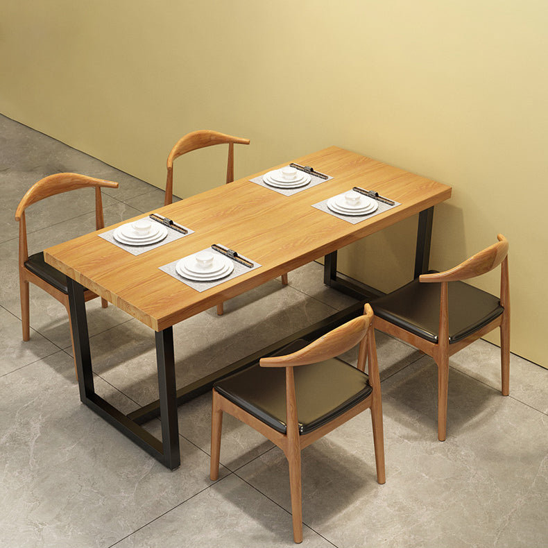 Black Metal Trestle Counter Table Industrial Rectangle Solid Wood Top Table