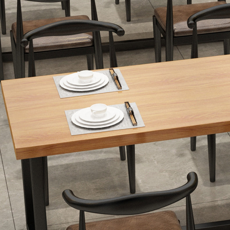 Black Metal Trestle Counter Table Industrial Rectangle Solid Wood Top Table