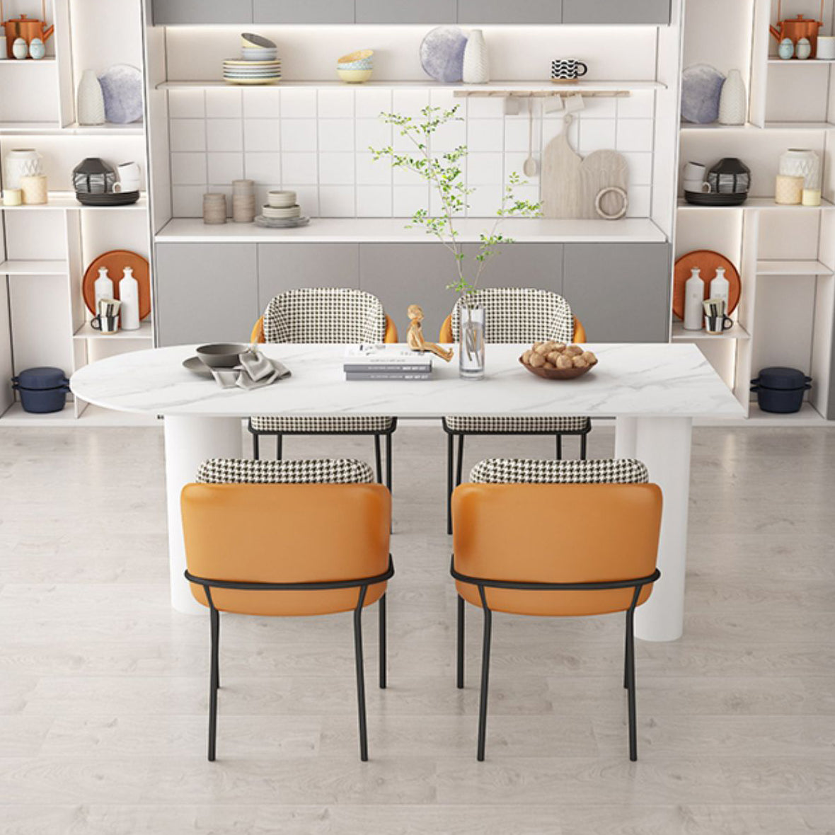 White Free Form Stone Dining Table Modern Furniture with Tripod  Base in Matte Finish