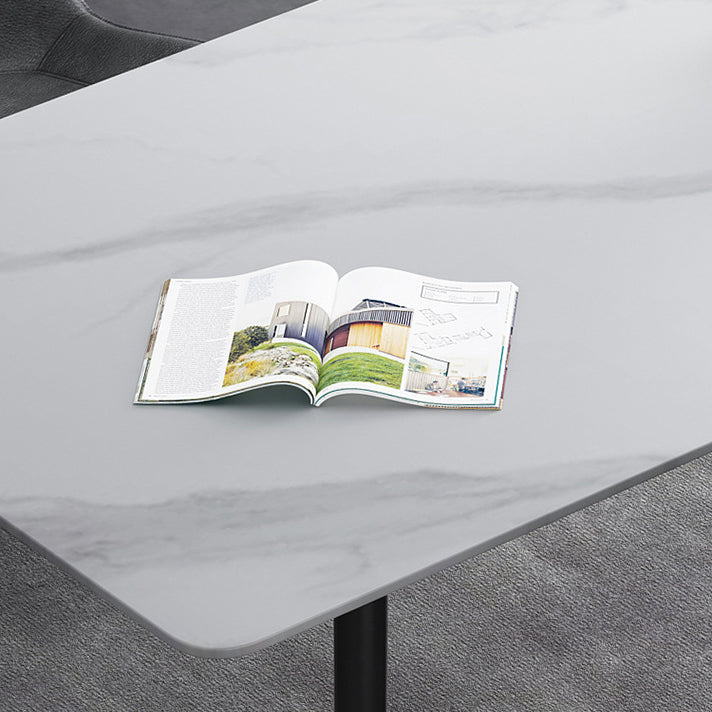 Industrial Rectangle Stone Table Standard Height Kitchen Table with 4 Legs