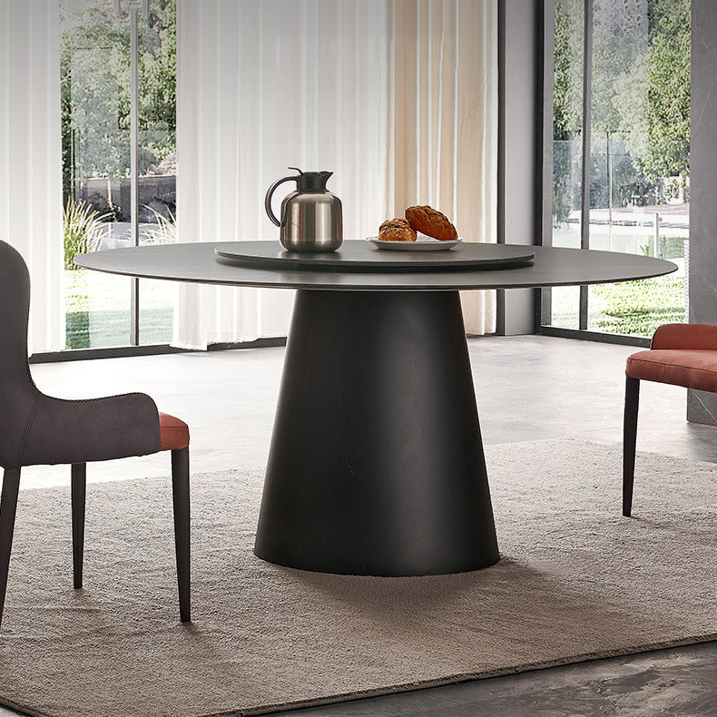 Black Stone Top Dining Table Contemporary Dining Table with Pedestal Base