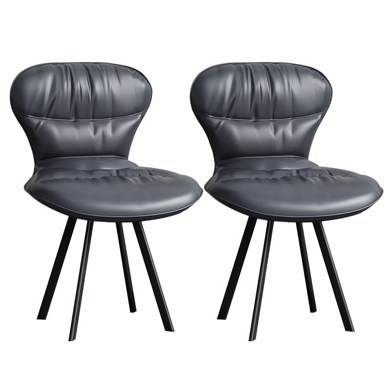 Black Steel Legs Dining Chairs Modern Armless Chair with Faux Leather Upholstered