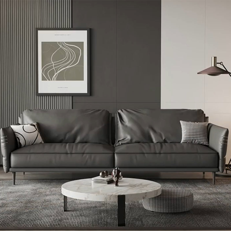 Leather Contemporary Square Arm Stain Resistant Settee Bench with Pillows