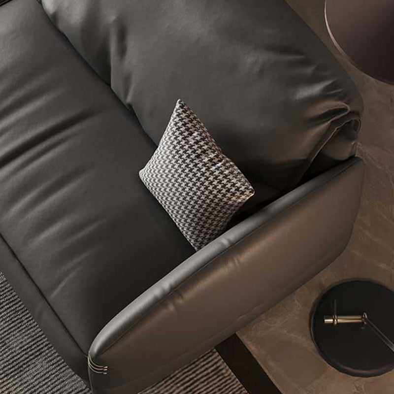 Leather Contemporary Square Arm Stain Resistant Settee Bench with Pillows