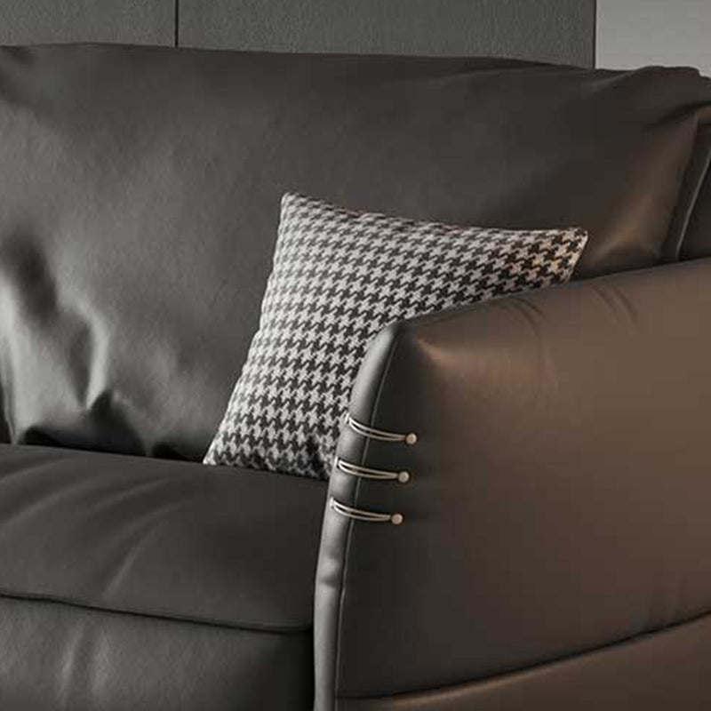 Leather Contemporary Square Arm Stain Resistant Settee Bench with Pillows