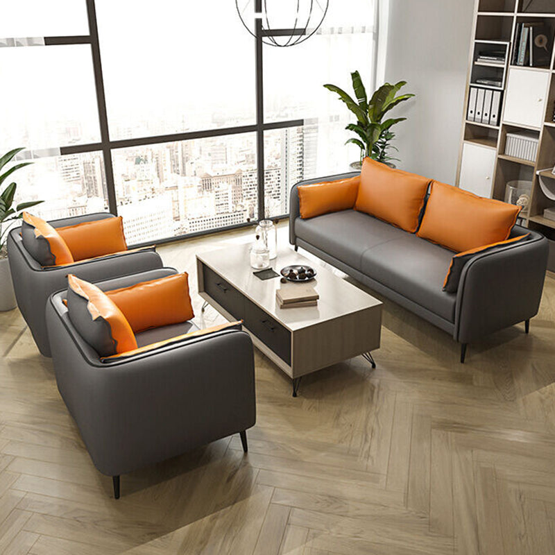 31.49" H Faux Leather Contemporary Tuxedo Arm Sofa Standard Sofa