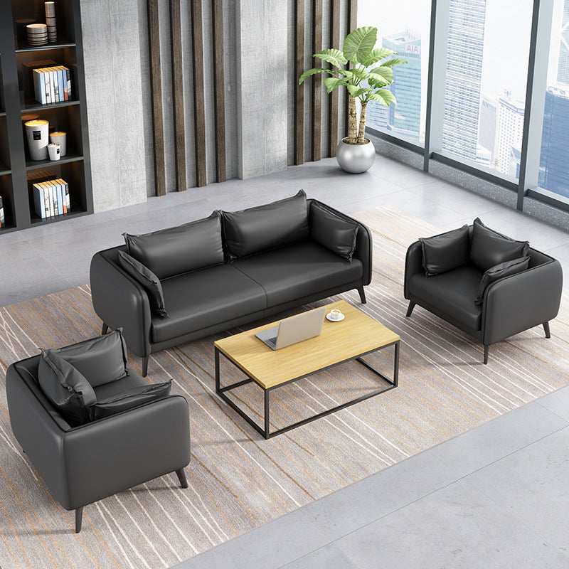 31.49" H Faux Leather Contemporary Tuxedo Arm Sofa Standard Sofa