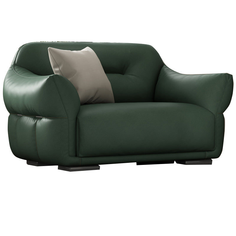 Contemporary Green Square Arm Genuine Leather Stationary Sofa