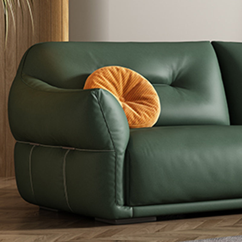 Contemporary Green Square Arm Genuine Leather Stationary Sofa