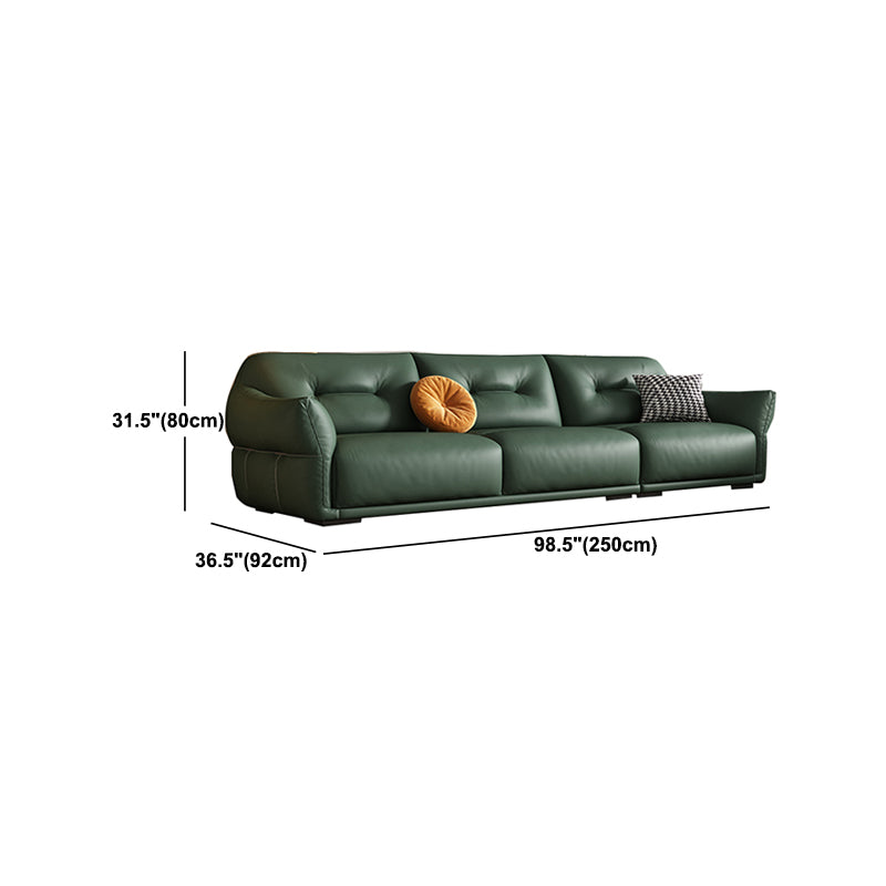 Contemporary Green Square Arm Genuine Leather Stationary Sofa
