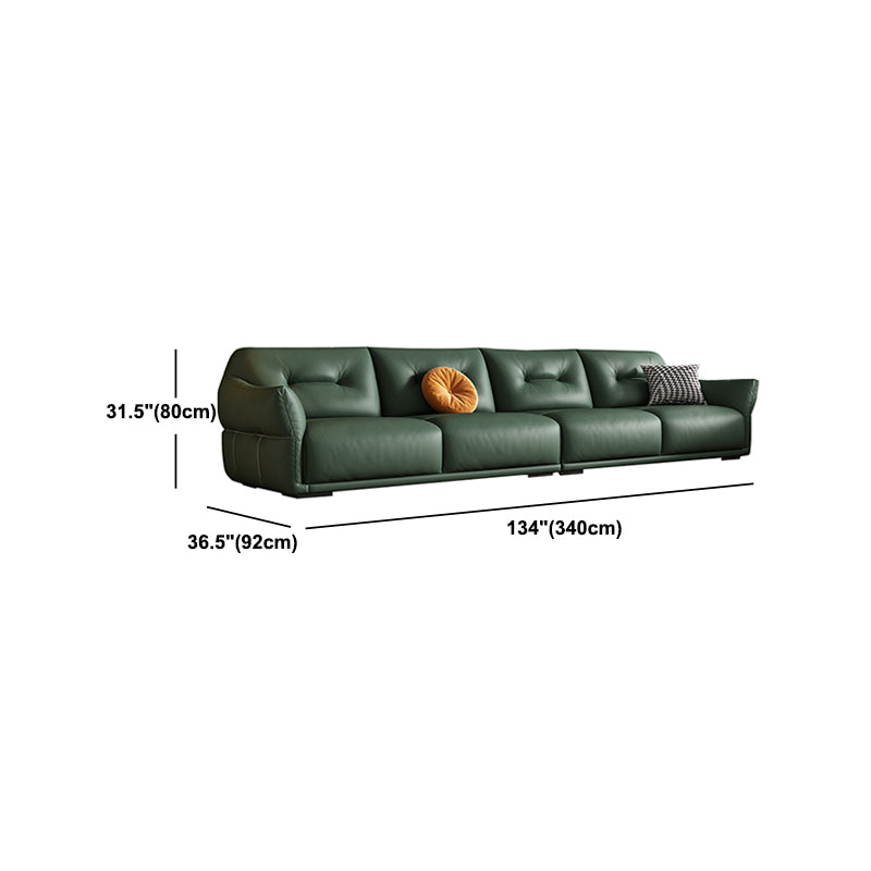 Contemporary Green Square Arm Genuine Leather Stationary Sofa