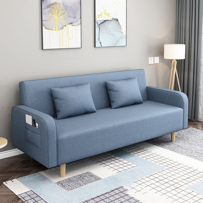 Contemporary Sofa with 2 Pillows Convertible Square Arm Seating