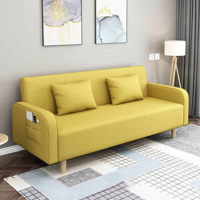 Contemporary Sofa with 2 Pillows Convertible Square Arm Seating