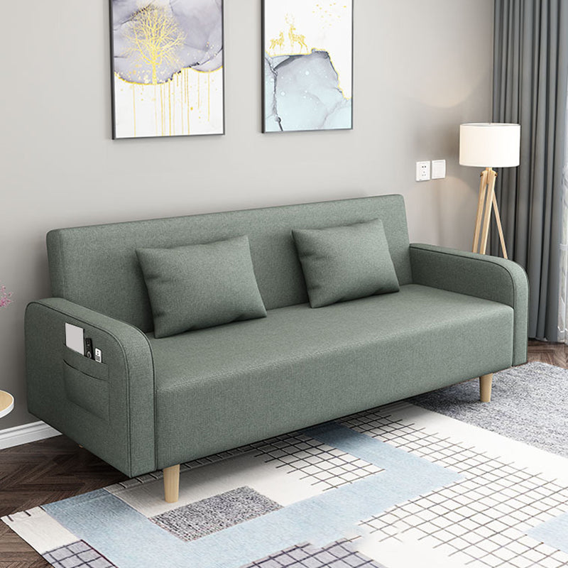Contemporary Sofa with 2 Pillows Convertible Square Arm Seating