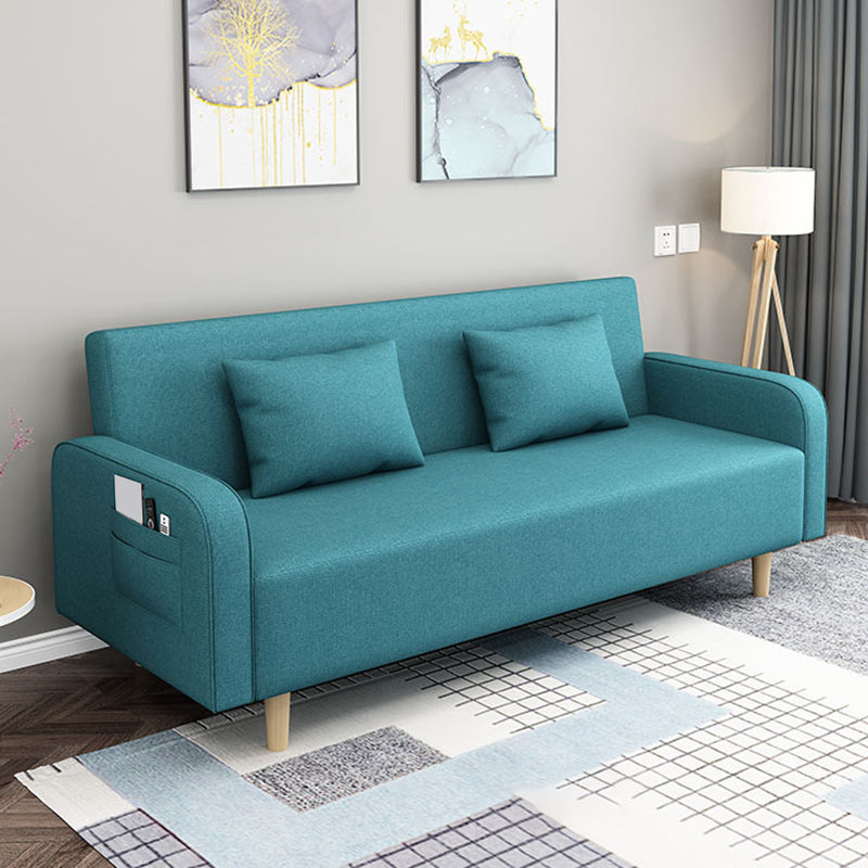 Contemporary Sofa with 2 Pillows Convertible Square Arm Seating