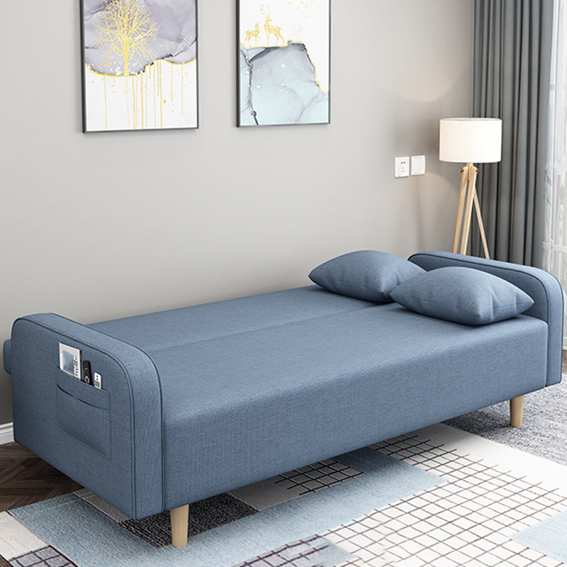 Contemporary Sofa with 2 Pillows Convertible Square Arm Seating