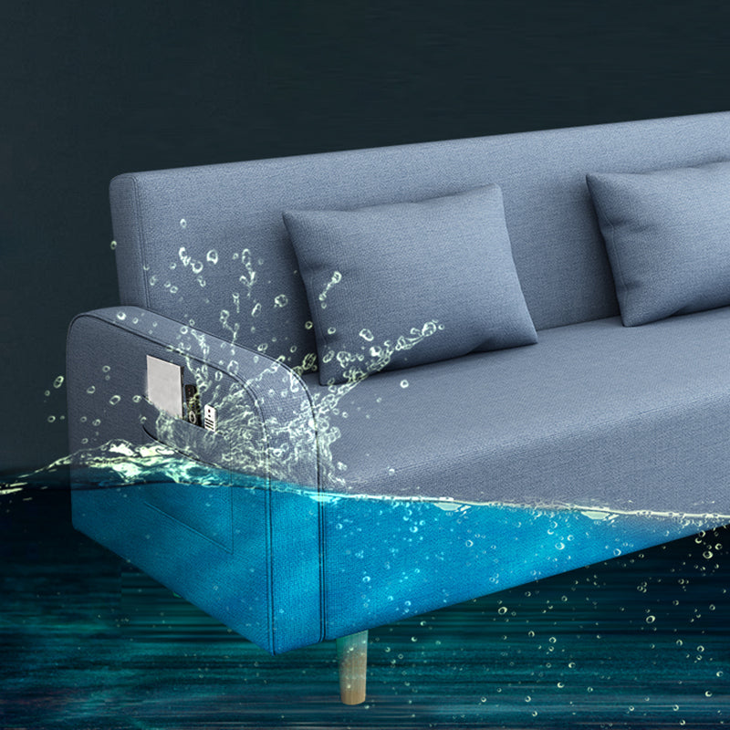 Contemporary Sofa with 2 Pillows Convertible Square Arm Seating