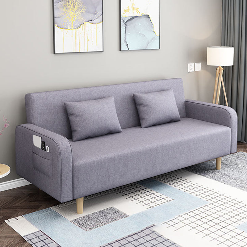 Contemporary Sofa with 2 Pillows Convertible Square Arm Seating