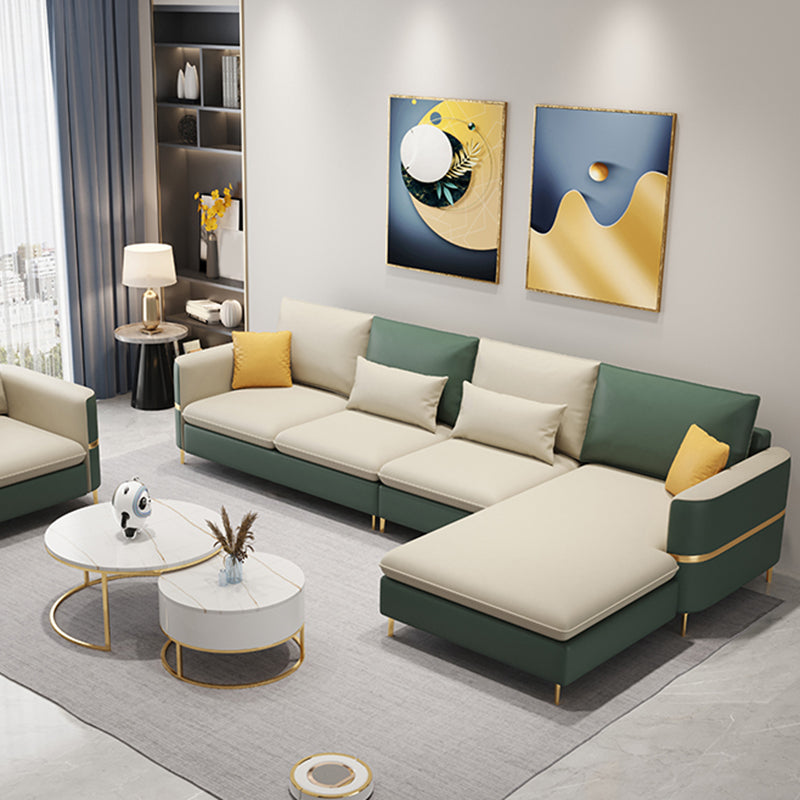 Modern Style Sofa & Chaise Faux Leather Sectional with Bolster Pillows