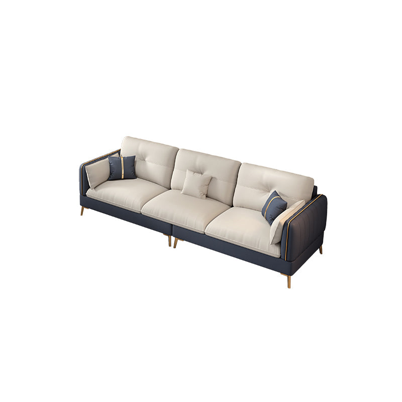 Scandinavian Stain-Resistant Faux Leather Tufted Back Beige Sofa & Chaise