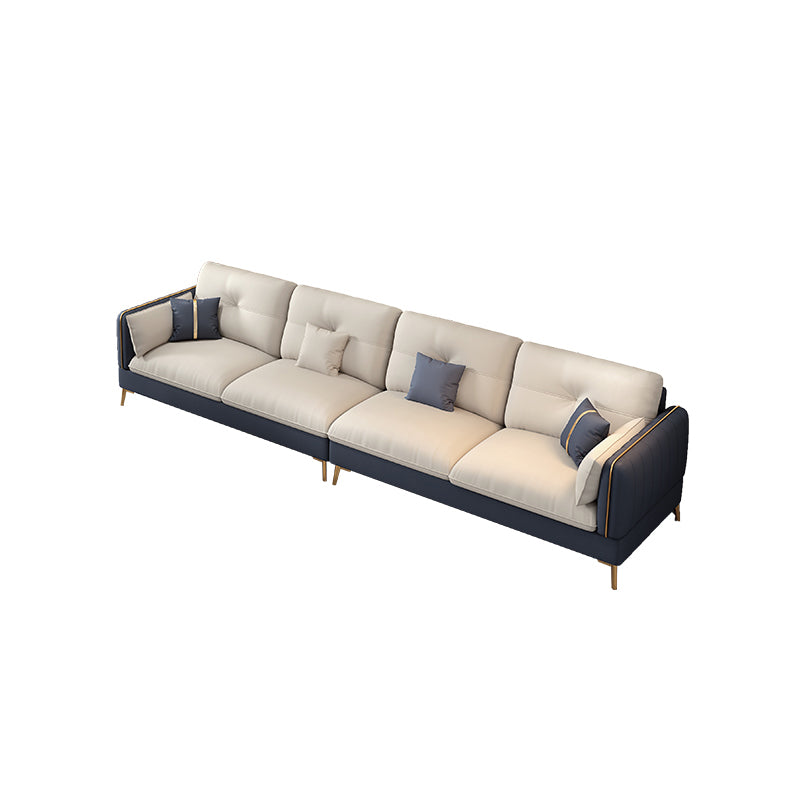 Scandinavian Stain-Resistant Faux Leather Tufted Back Beige Sofa & Chaise